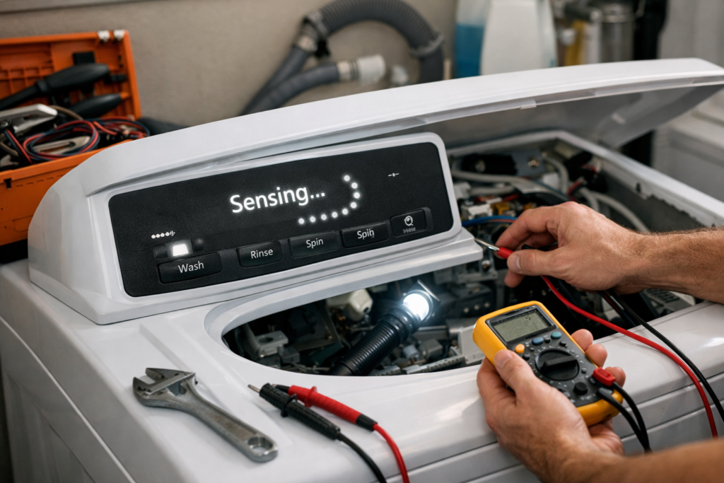 washing machine stuck on sensing cycle fix