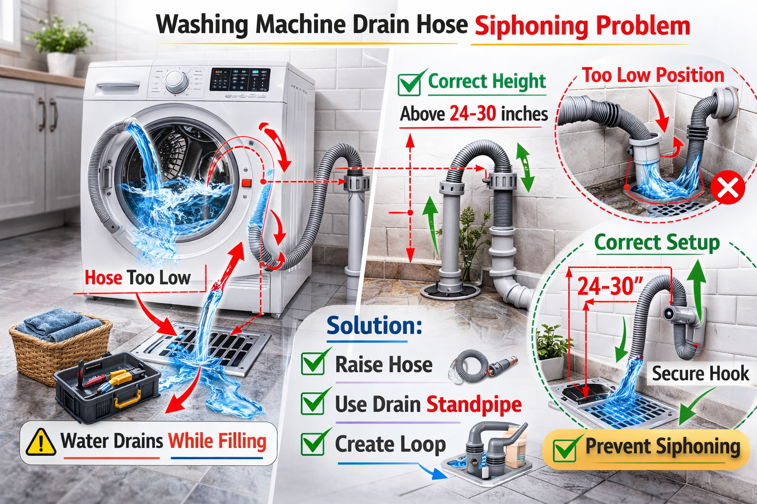 washing machine fills then immediately drains