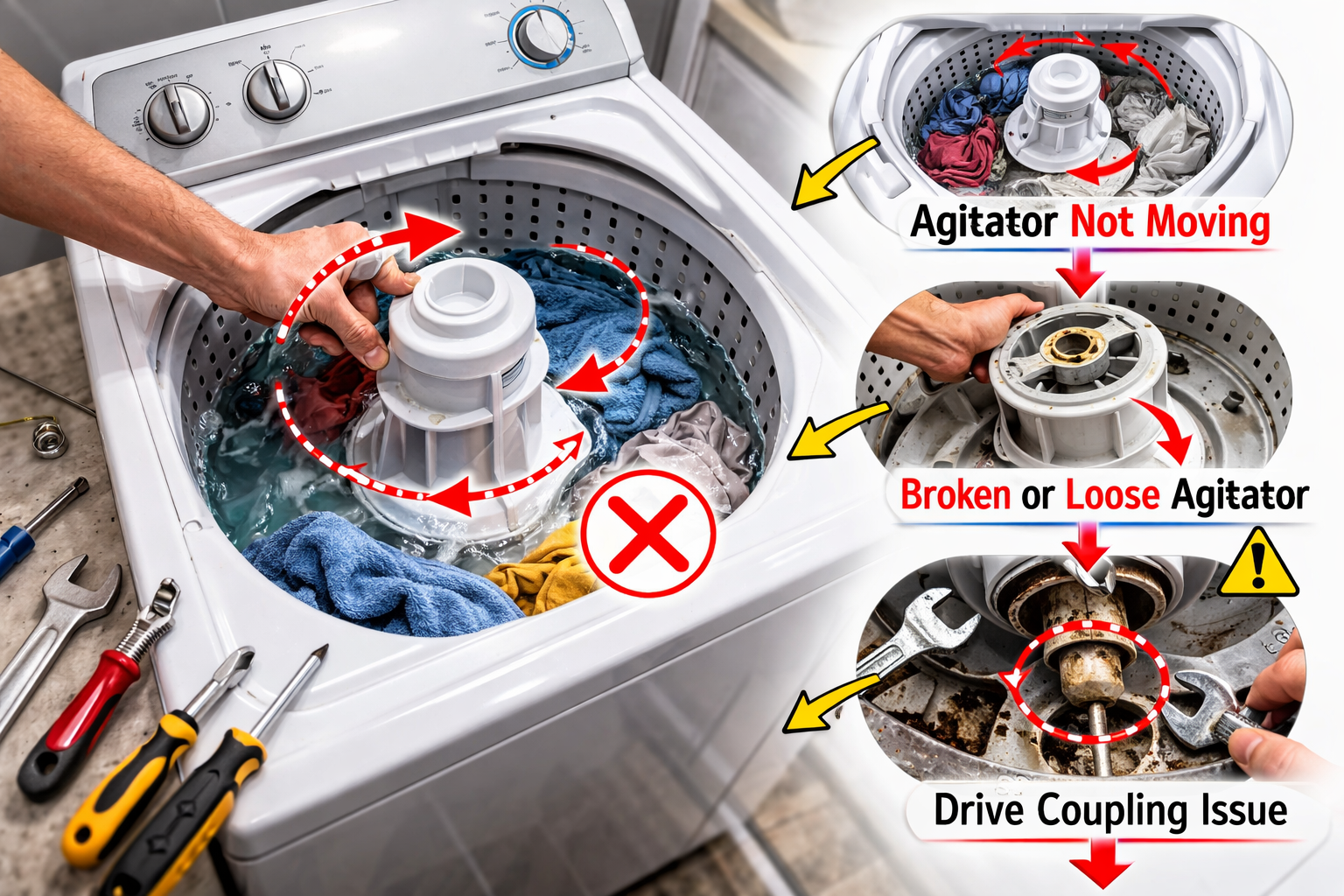 washing machine agitator not working properly