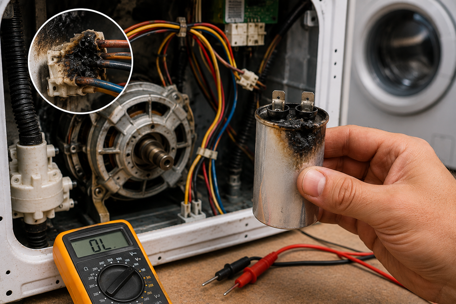 washing machine motor capacitor test multimeter