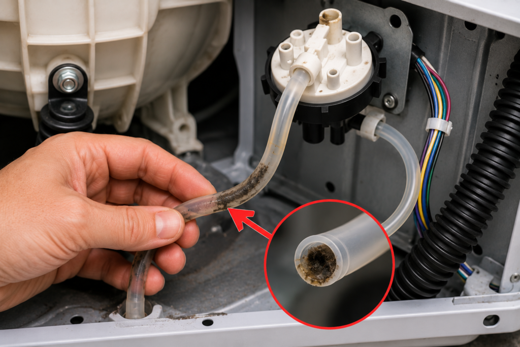 washing machine pressure switch hose location and leak test