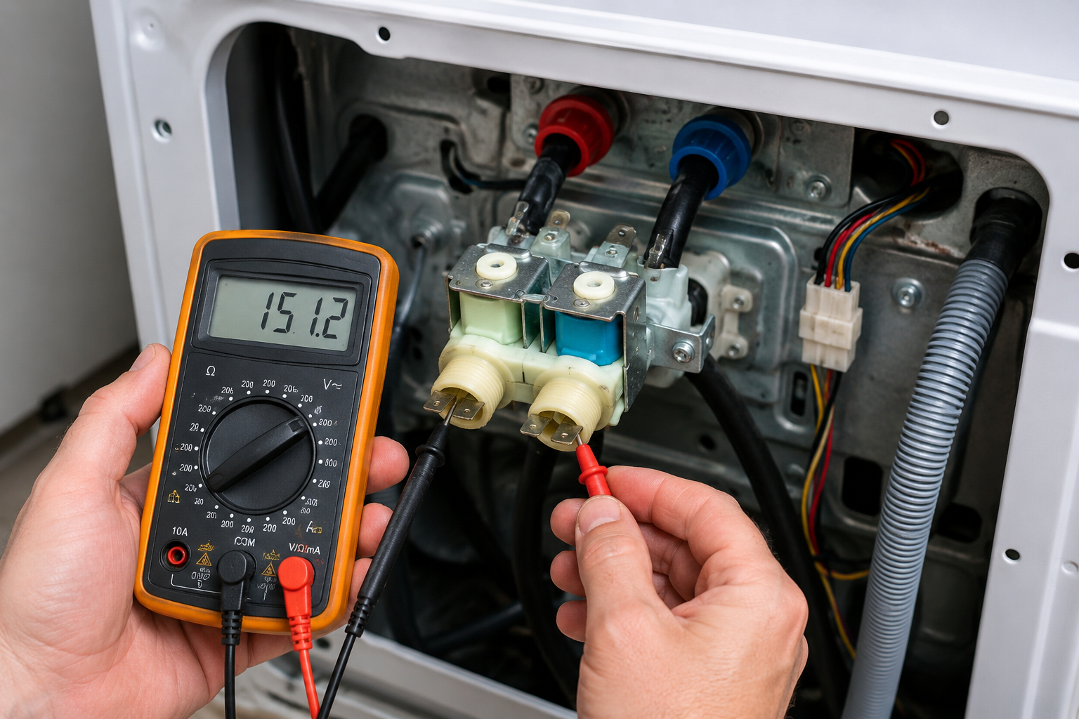 LG refrigerator water inlet valve multimeter testing solenoid resistance diagram