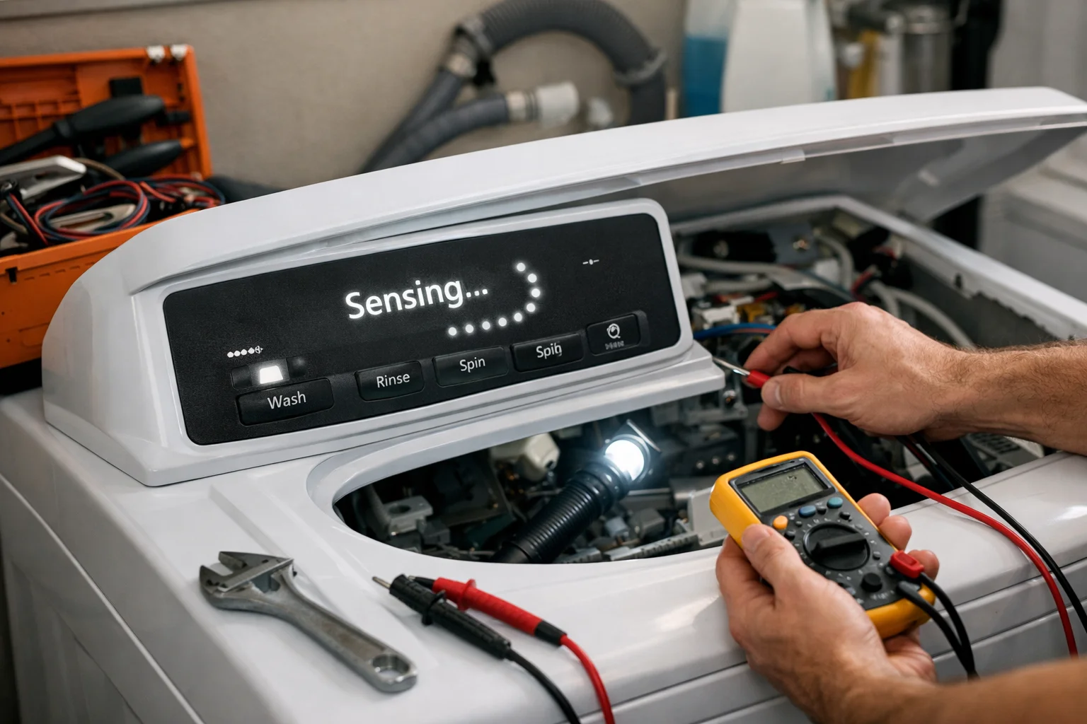 washing machine stuck on sensing cycle fix